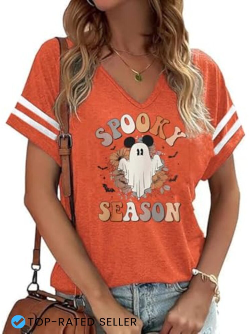 V-Neck Short Sleeve Tee Autumn Pumpkin Graphic Fall Thanksgiving Top Cotton